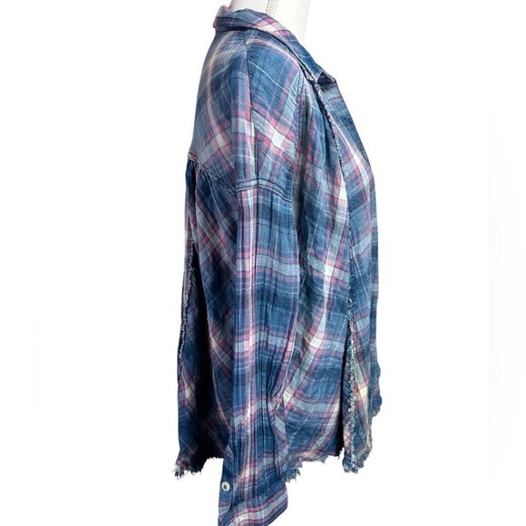 We The Free Seeking Starlight Plaid Light Blue Boho Coastal Cowgirl Top Size M - Picture 8 of 14
